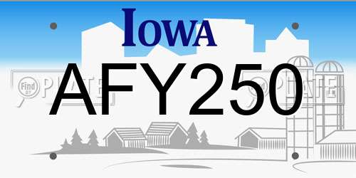 AFY250 Iowa License Plate