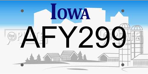 AFY299 Iowa License Plate