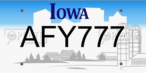 AFY777 Iowa License Plate