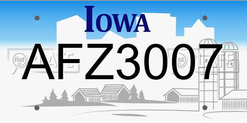 AFZ3007 Iowa License Plate