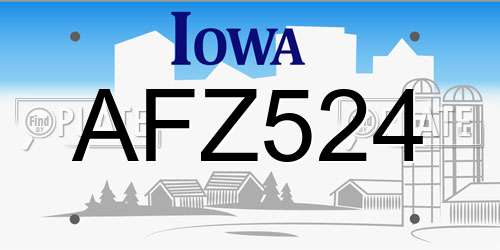 AFZ524 Iowa License Plate