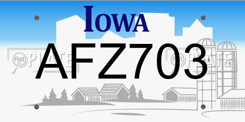 AFZ703 Iowa License Plate
