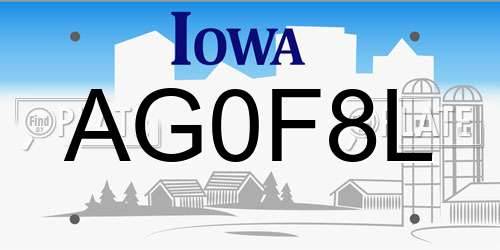 AG0F8L Iowa License Plate