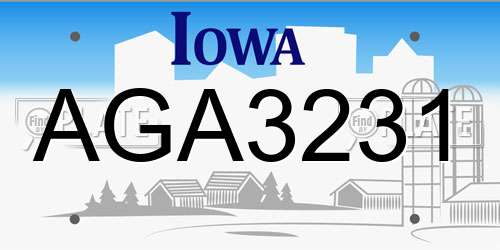 AGA3231 Iowa License Plate