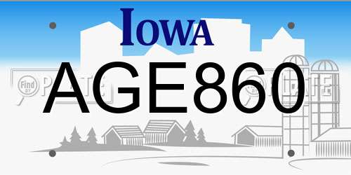 AGE860 Iowa License Plate
