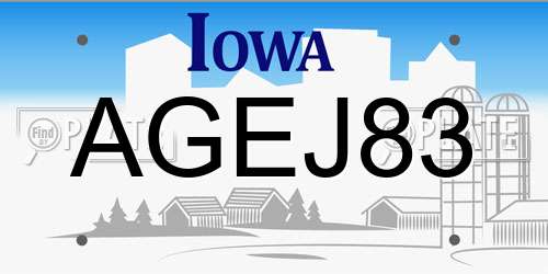 AGEJ83 Iowa License Plate