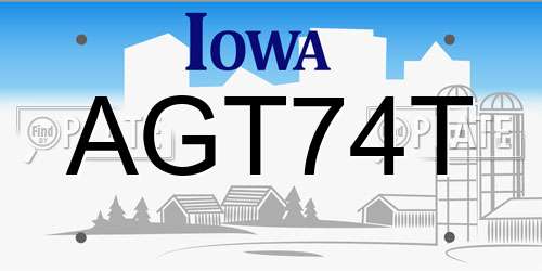 AGT74T Iowa License Plate