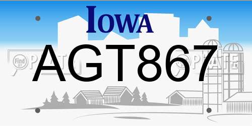 AGT867 Iowa License Plate