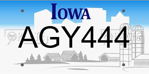 AGY444 Iowa License Plate