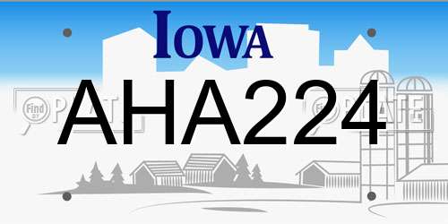 AHA224 Iowa License Plate