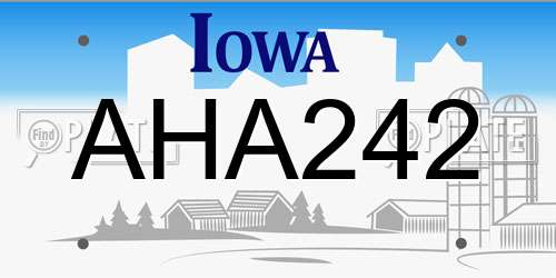 AHA242 Iowa License Plate