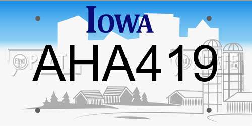 AHA419 Iowa License Plate
