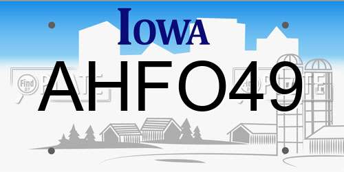 AHFO49 Iowa License Plate