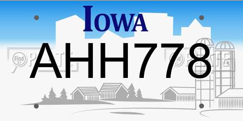 AHH778 Iowa License Plate