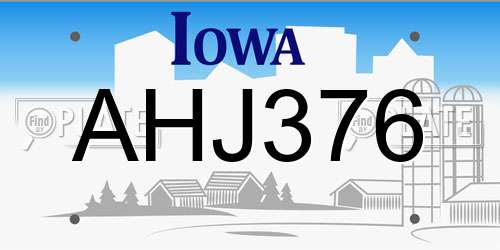 AHJ376 Iowa License Plate
