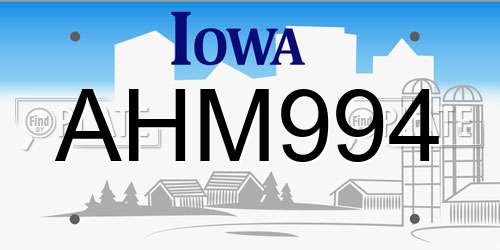 AHM994 Iowa License Plate