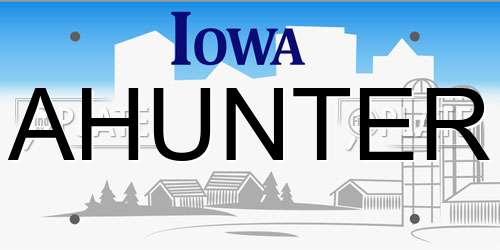 AHUNTER Iowa License Plate