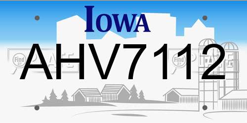 AHV7112 Iowa License Plate