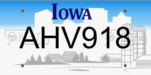 AHV918 Iowa License Plate