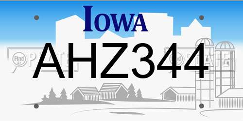 AHZ344 Iowa License Plate