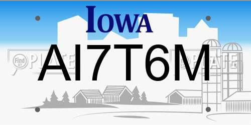 AI7T6M Iowa License Plate