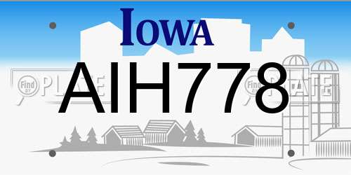 AIH778 Iowa License Plate