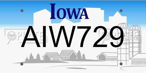 AIW729 Iowa License Plate