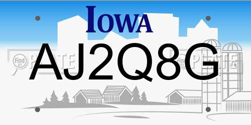 AJ2Q8G Iowa License Plate
