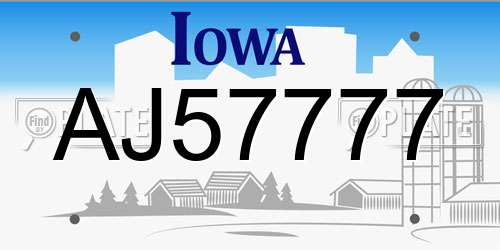 AJ57777 Iowa License Plate