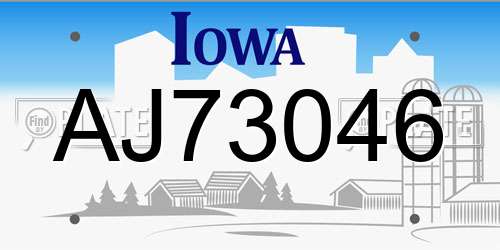 AJ73046 Iowa License Plate