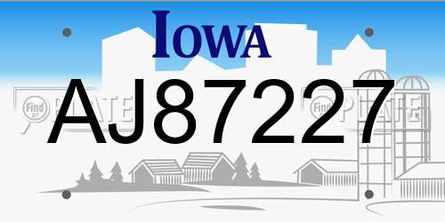 AJ87227 Iowa License Plate