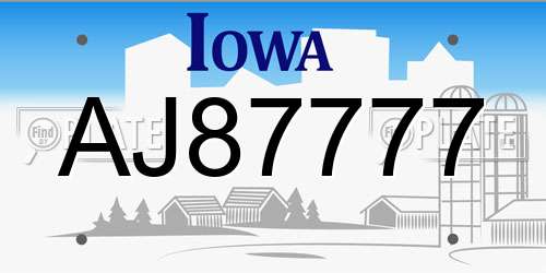 AJ87777 Iowa License Plate