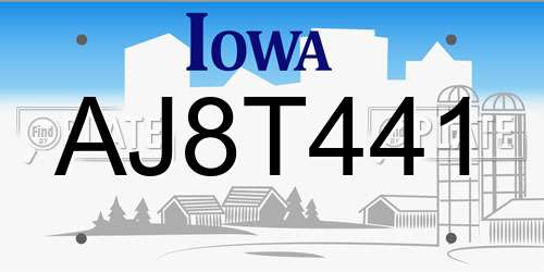 AJ8T441 Iowa License Plate
