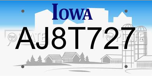 AJ8T727 Iowa License Plate