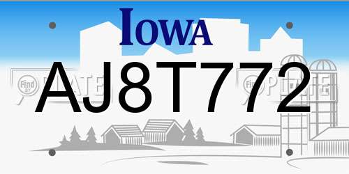 AJ8T772 Iowa License Plate