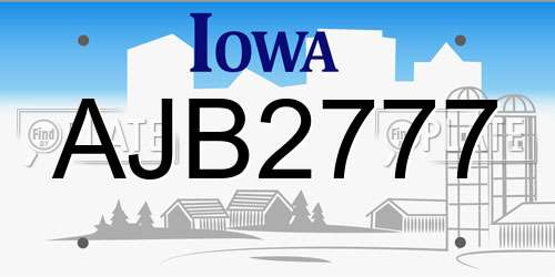 AJB2777 Iowa License Plate
