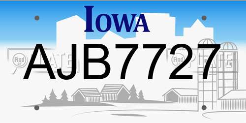 AJB7727 Iowa License Plate