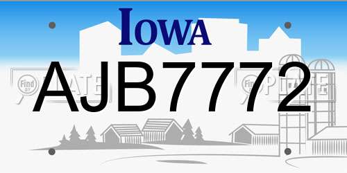 AJB7772 Iowa License Plate
