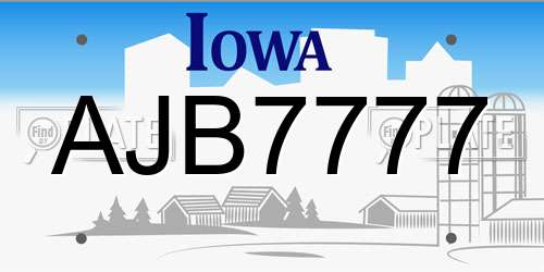 AJB7777 Iowa License Plate