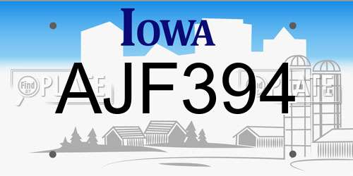 AJF394 Iowa License Plate