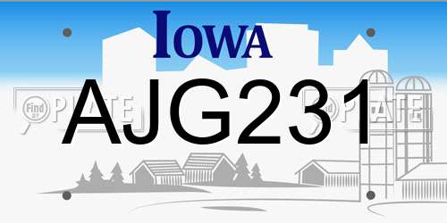 AJG231 Iowa License Plate
