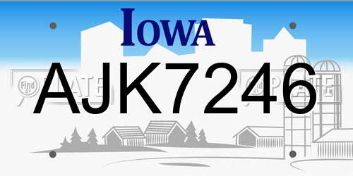 AJK7246 Iowa License Plate