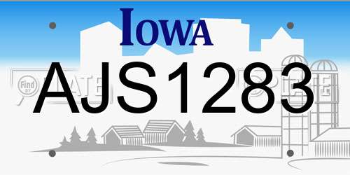 AJS1283 Iowa License Plate
