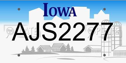 AJS2277 Iowa License Plate