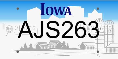 AJS263 Iowa License Plate