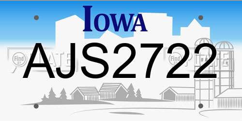 AJS2722 Iowa License Plate