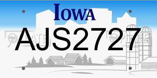 AJS2727 Iowa License Plate