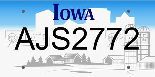 AJS2772 Iowa License Plate