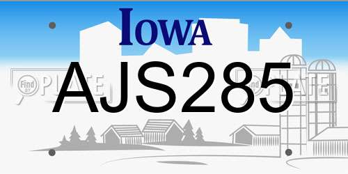 AJS285 Iowa License Plate