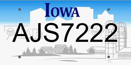 AJS7222 Iowa License Plate